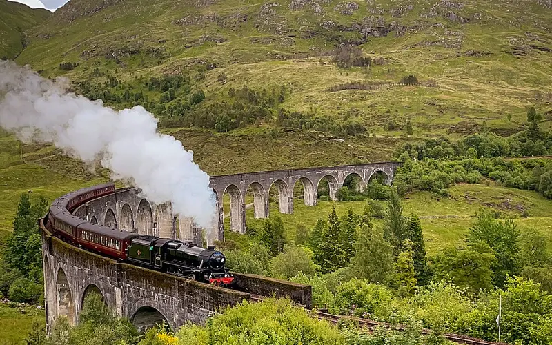 Glenfinnan Viaduct among Highland hills